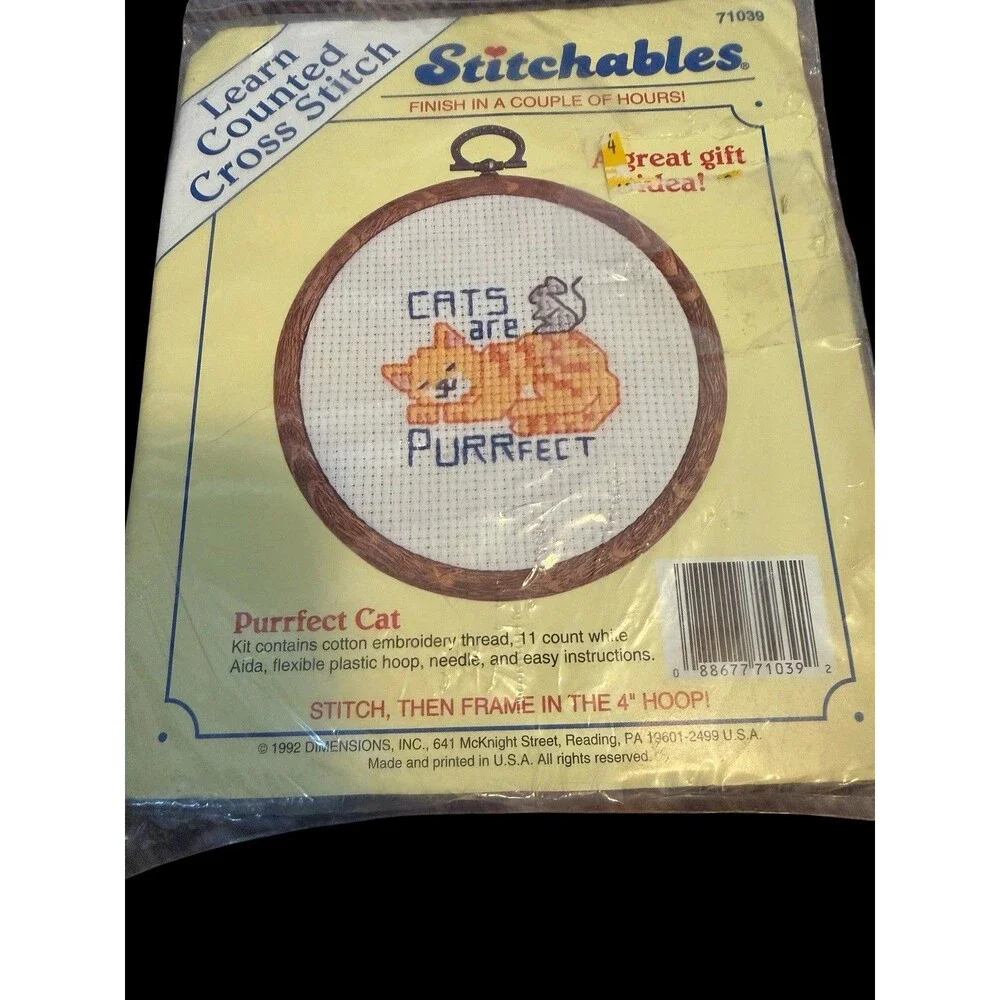 1992 Dimensions Counted CrossStitch Embroidery Kit Purrfect Cat 4